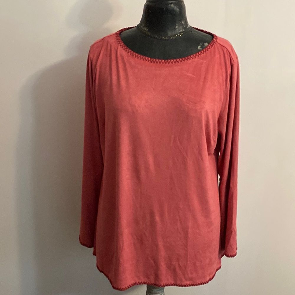 Soft Surrounding Pink Izzy Faux Suede bell sleeves top, size Large